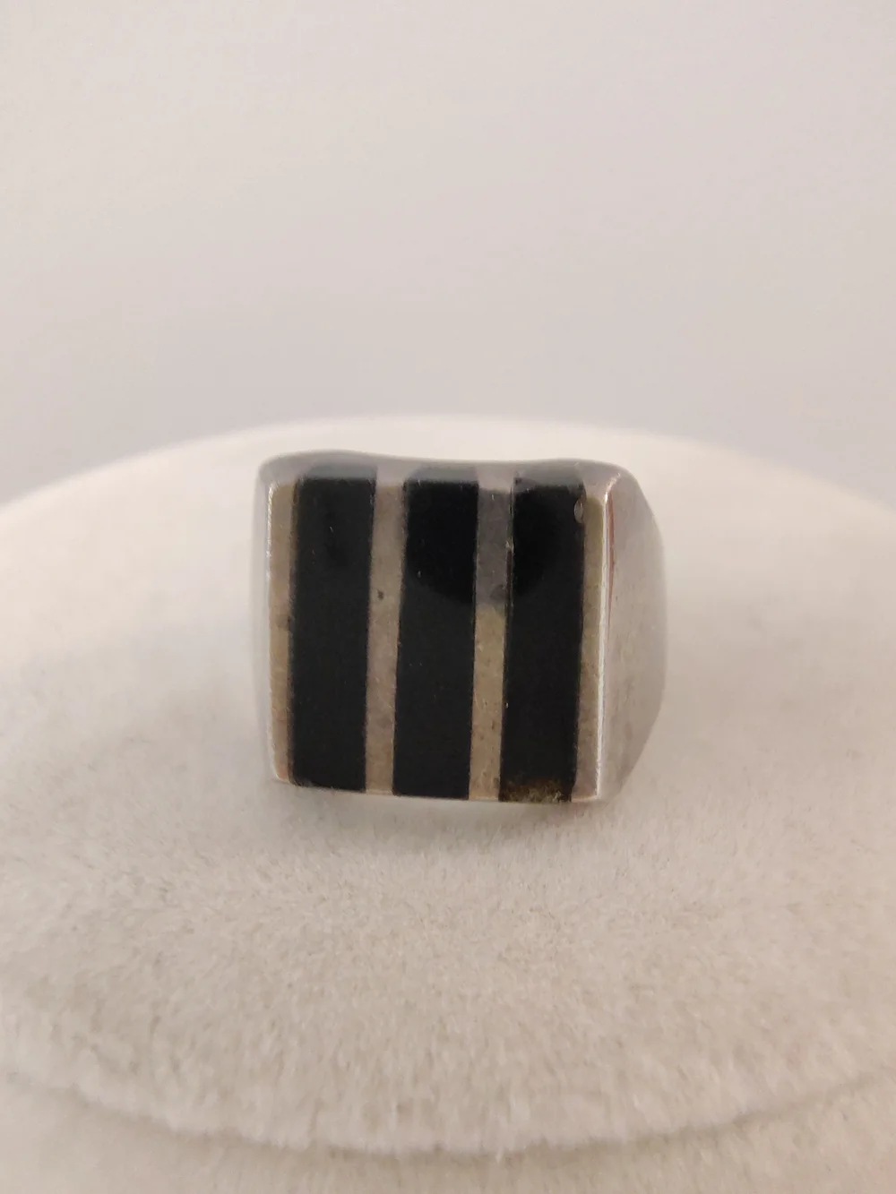 Vtg Taxco Sterling Silver Black Onyx Bar Channel Inlay Modernist Ring Sz 6 TA-61